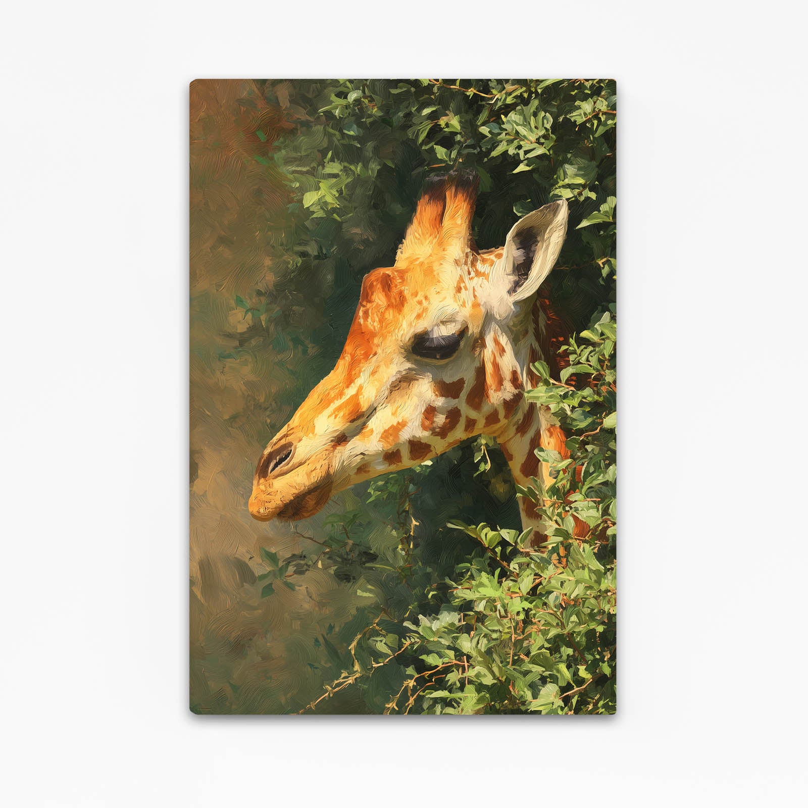 Giraffe painting with a naturalistic style on a white background