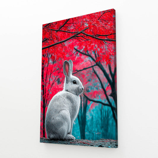 Nature Bunny Wall Art – angled canvas view on white background