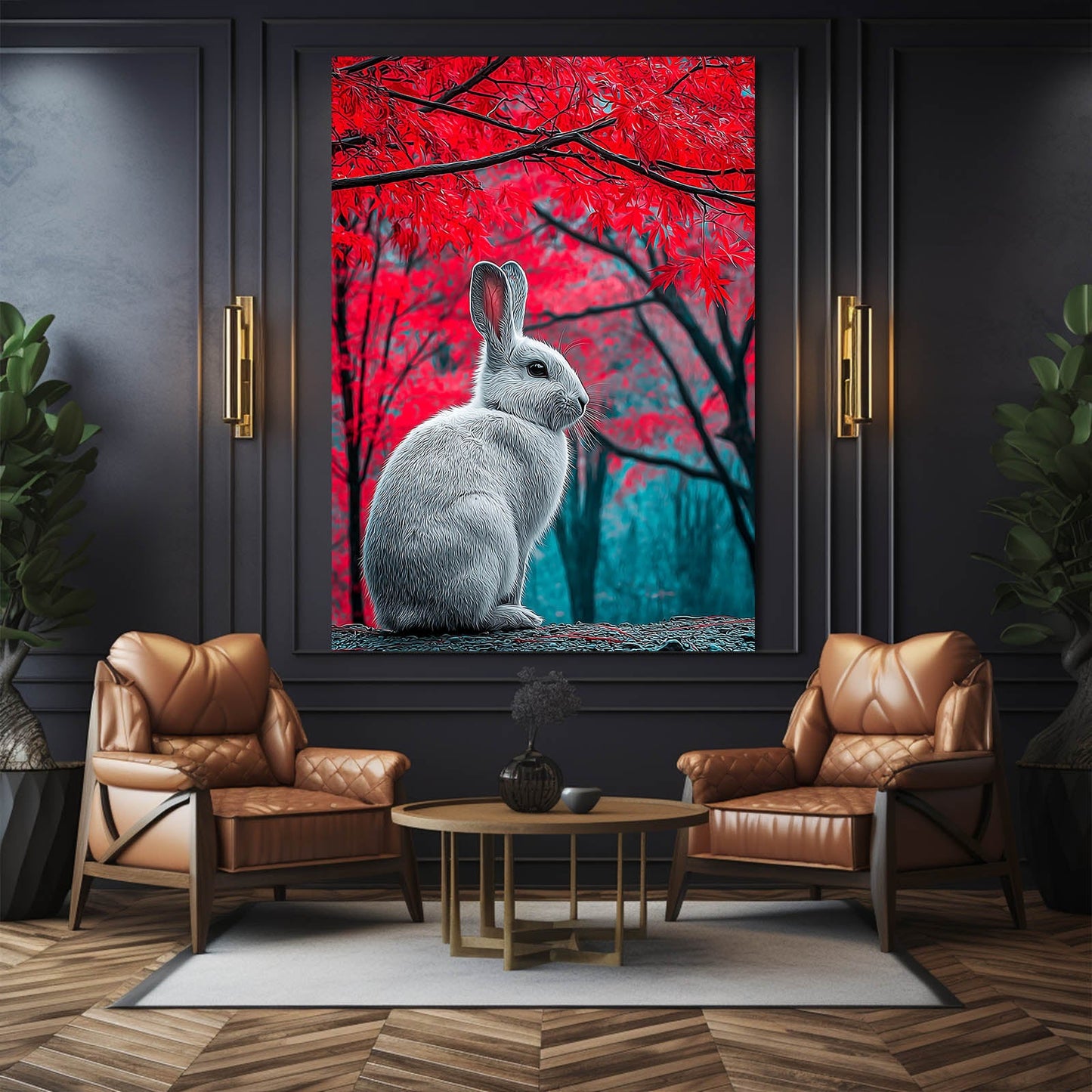 Nature Bunny Wall Art – angled canvas view on white background