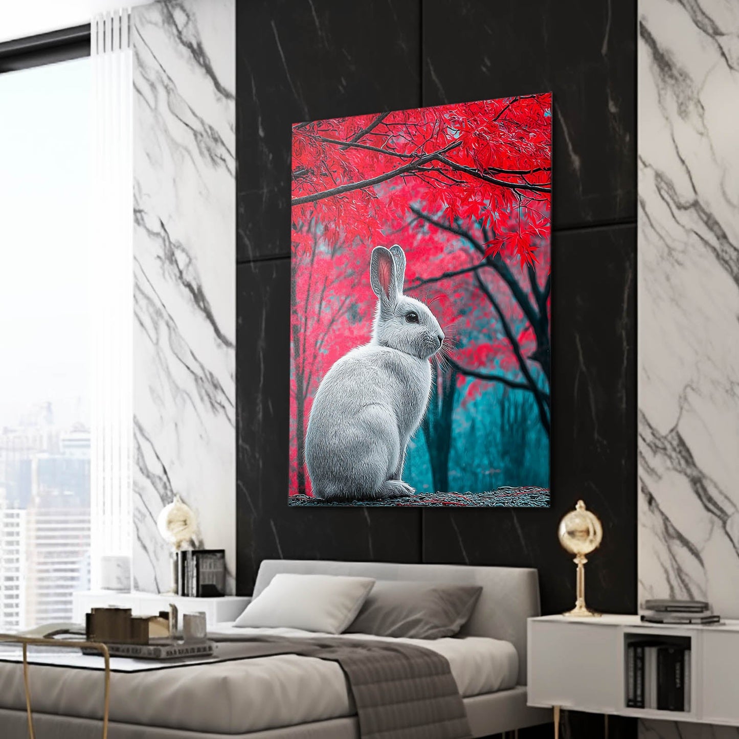 Nature Bunny Wall Art – angled canvas view on white background