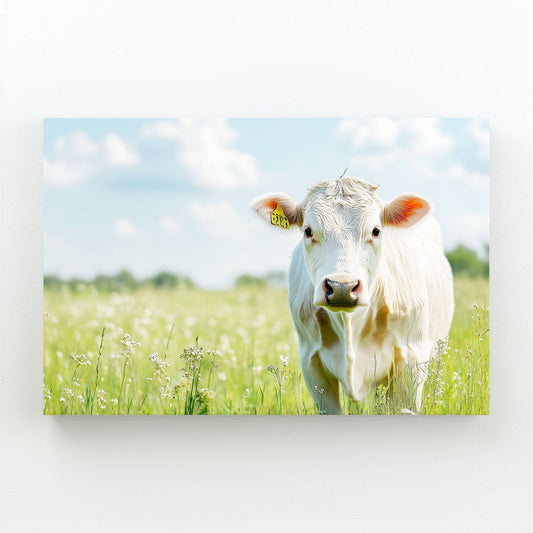 Nature Cow Wall Art – angled canvas view on white background