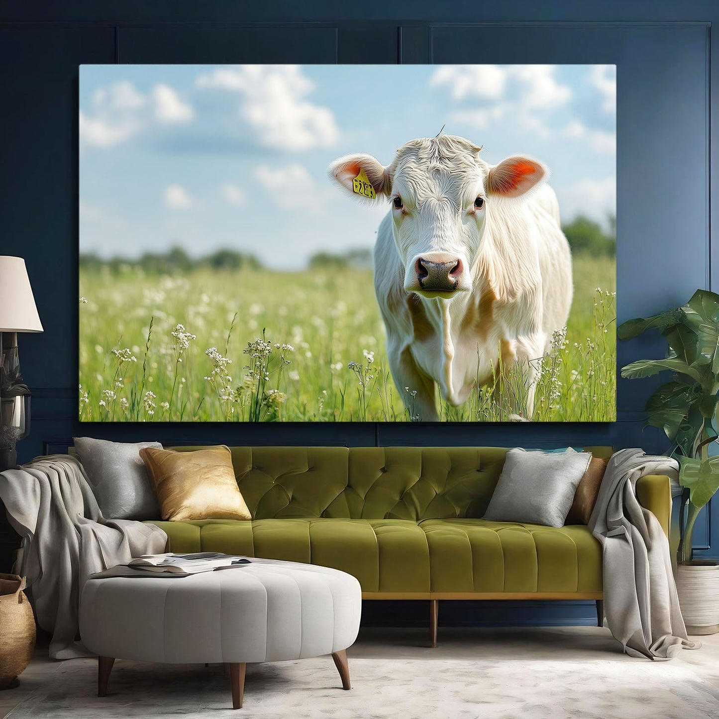 Nature Cow Wall Art – angled canvas view on white background