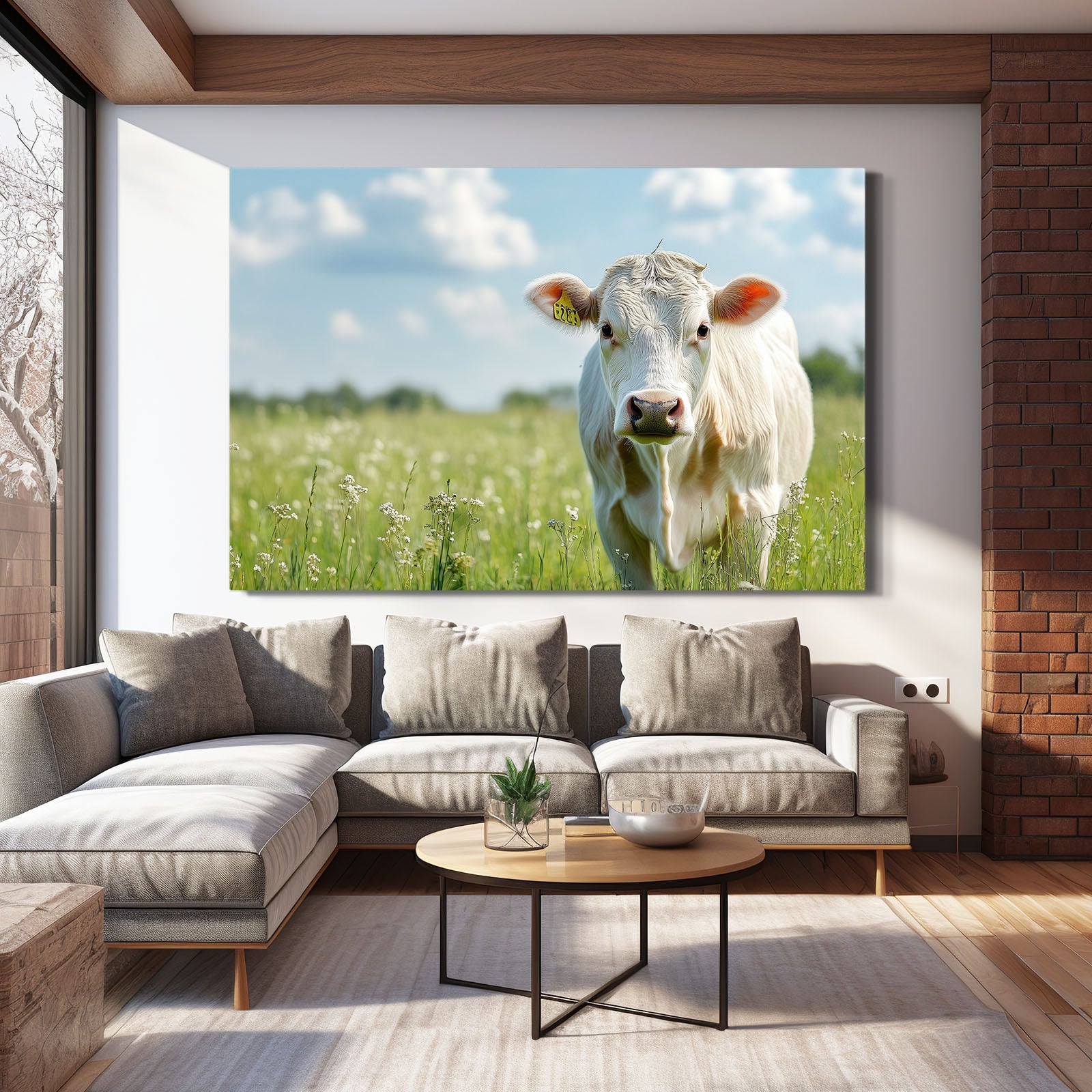 Nature Cow Wall Art – angled canvas view on white background