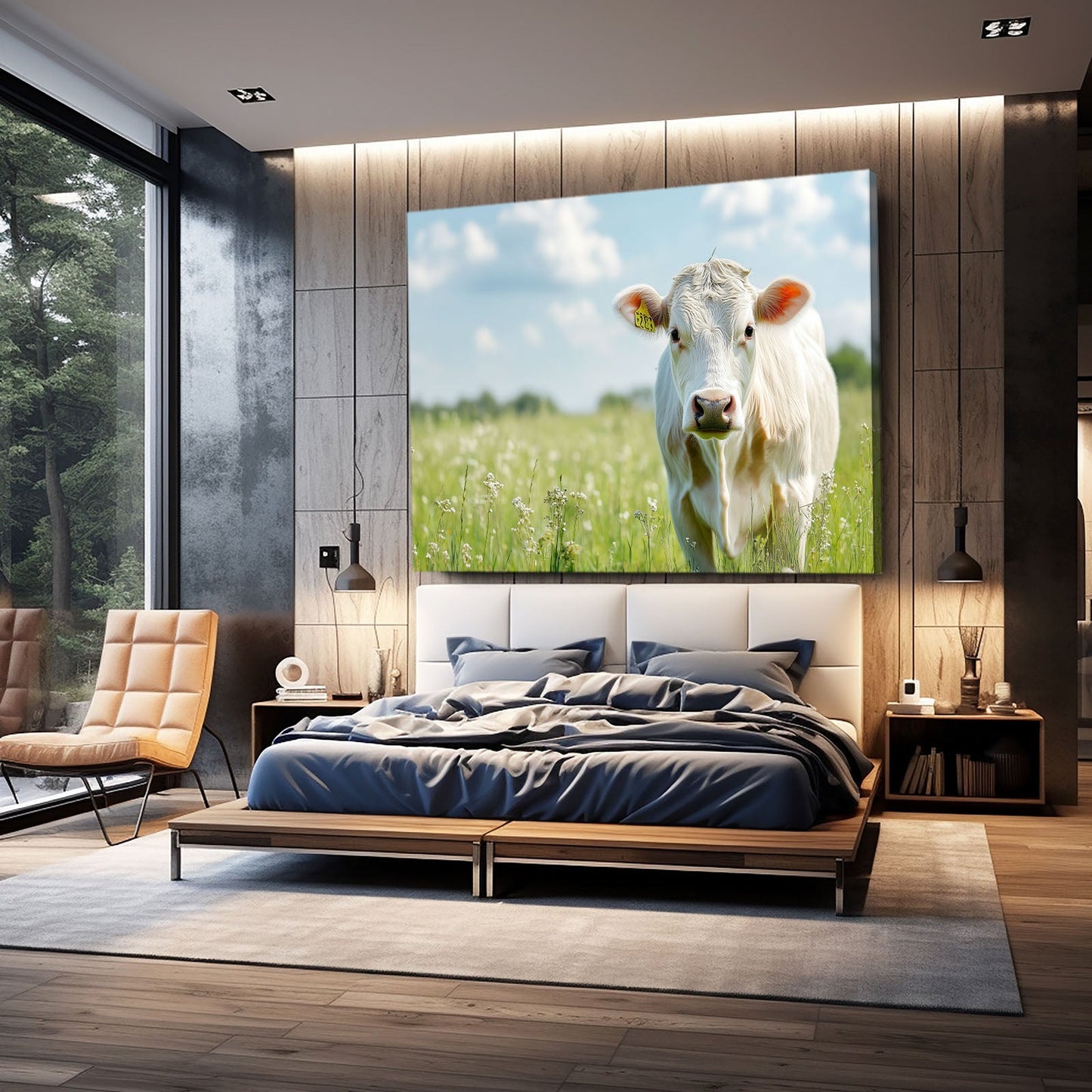 Nature Cow Wall Art – angled canvas view on white background