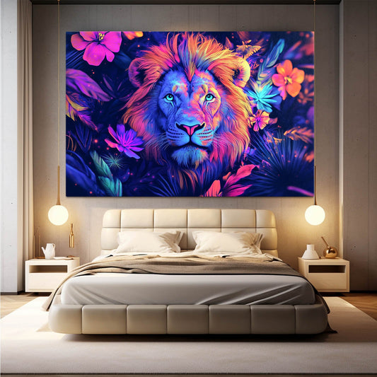 Nature Lion Artwork — digital canvas print in blue tones, view 3