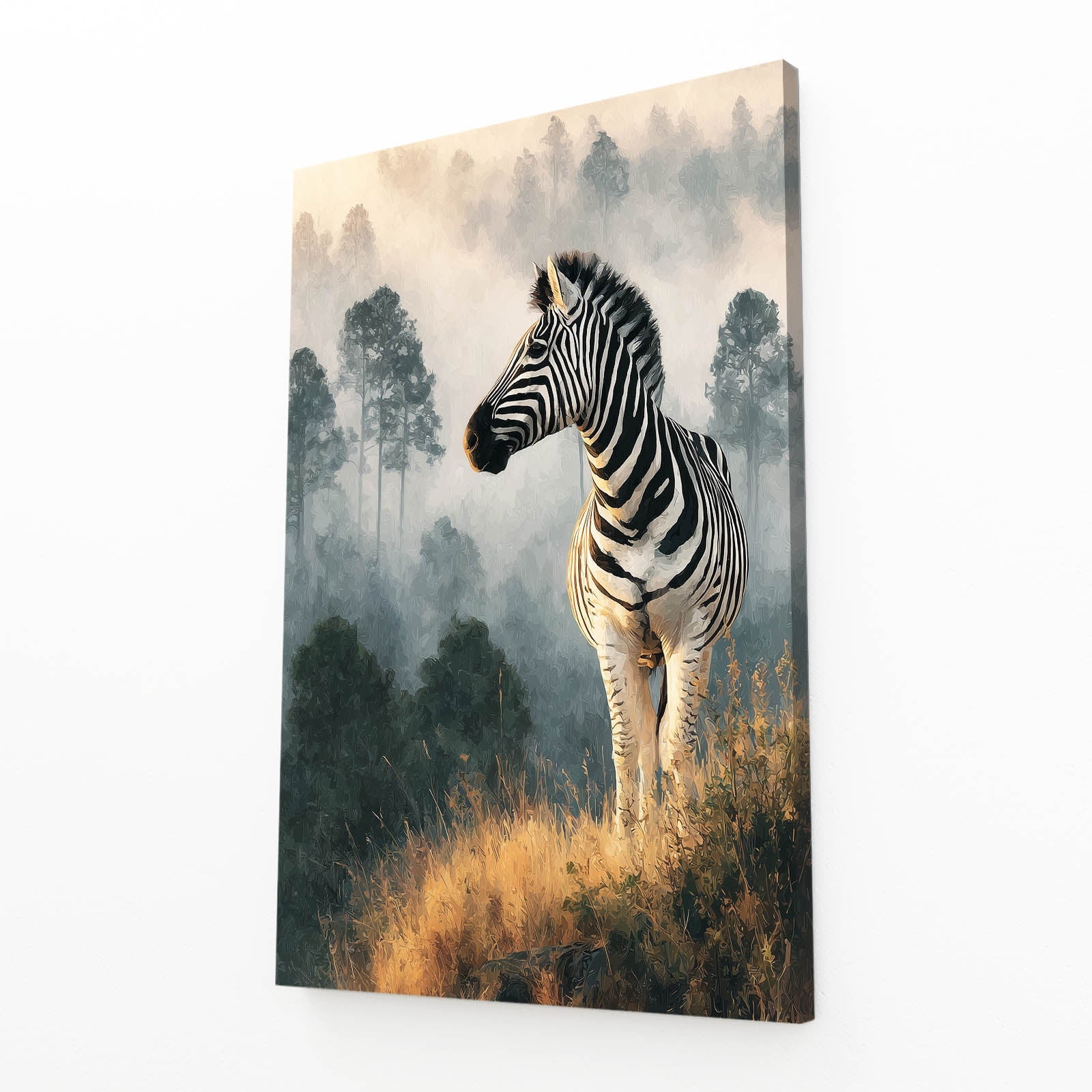 Nature Zebra Wall Art – angled canvas view on white background