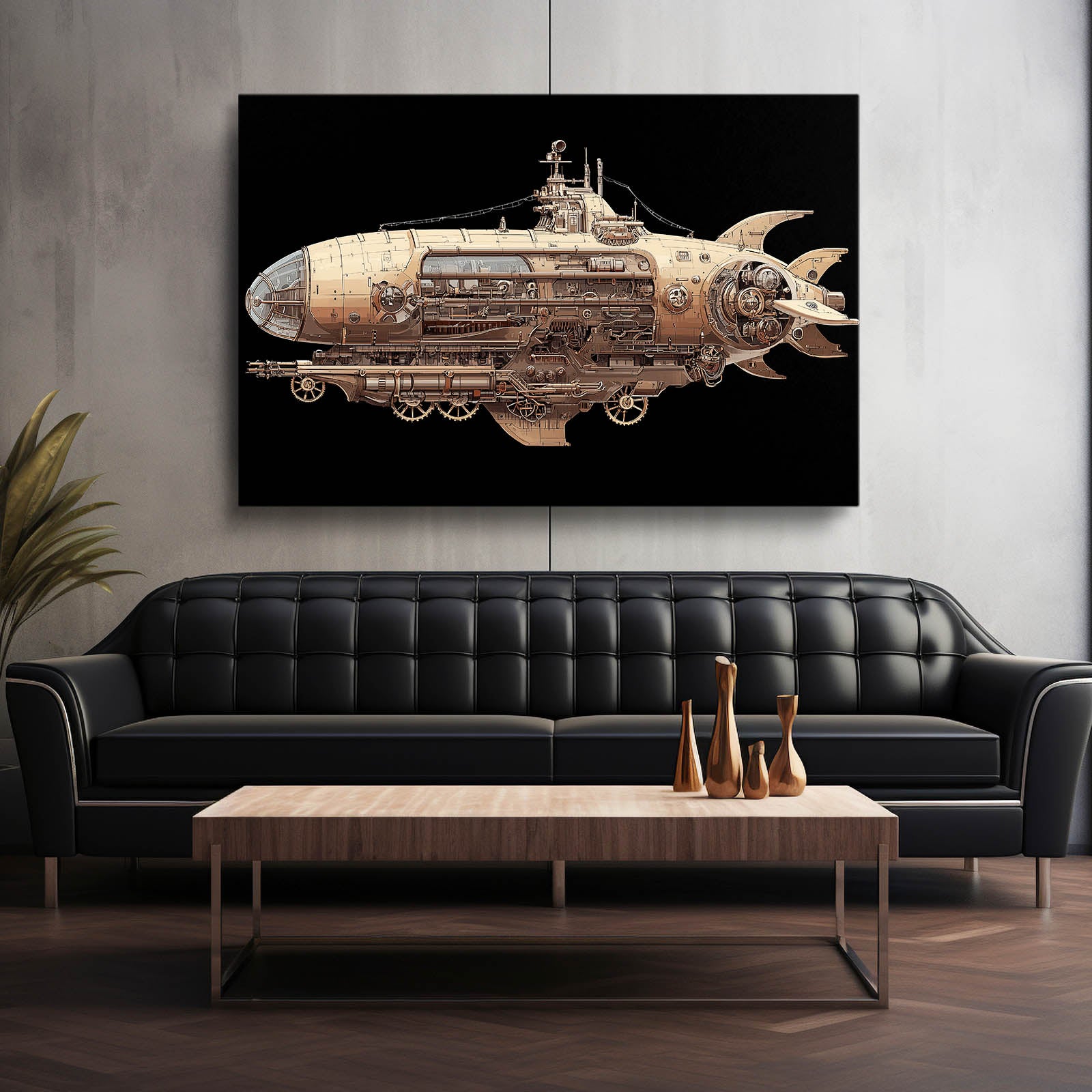 Nautilus Steam Submarine Steampunk Art – styled in a furnished interior