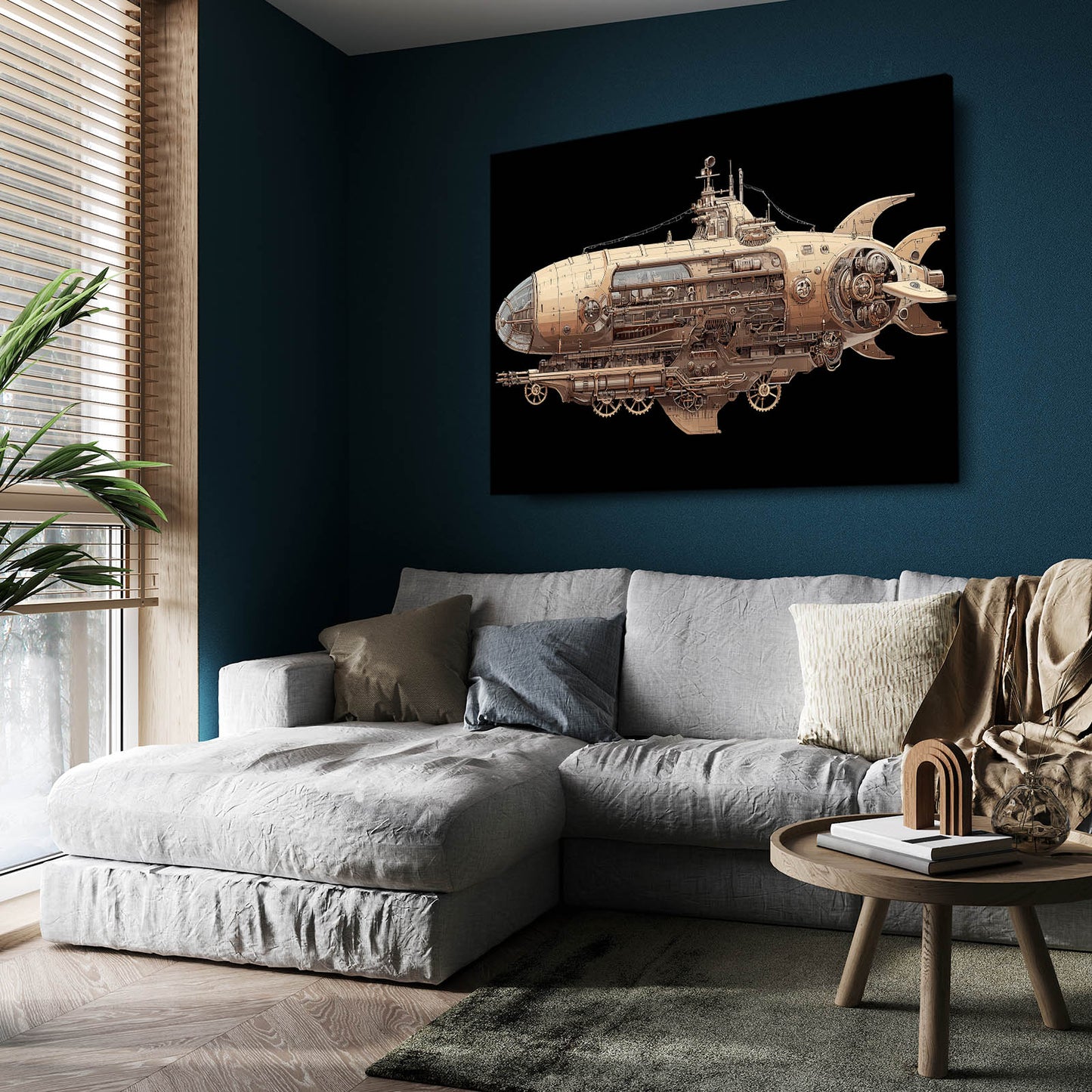 Nautilus Steam Submarine Steampunk Art – styled in a furnished interior