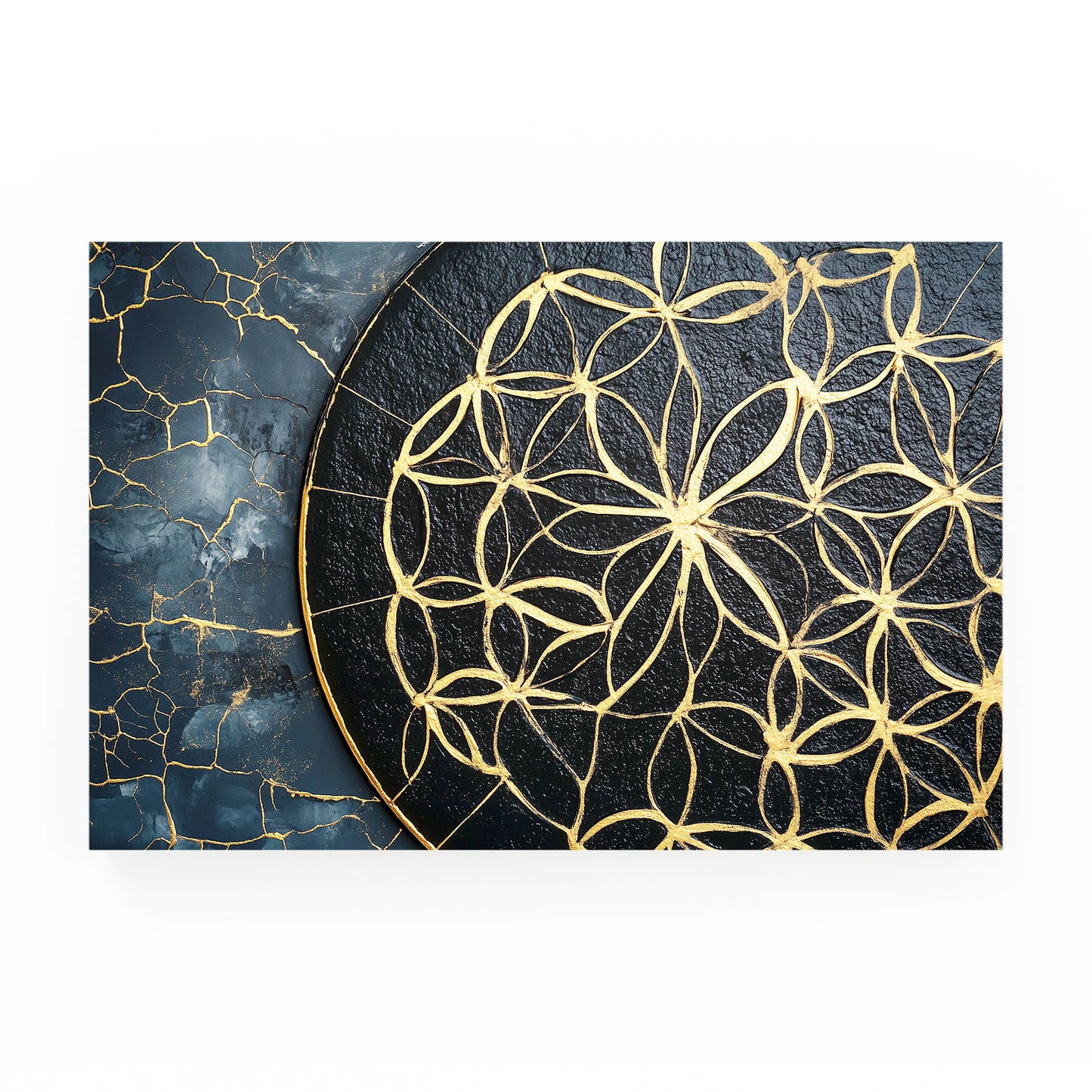 Navy Gold Kintsugi Flower Of Life Prints – navy gold kintsugi flower of life canvas print