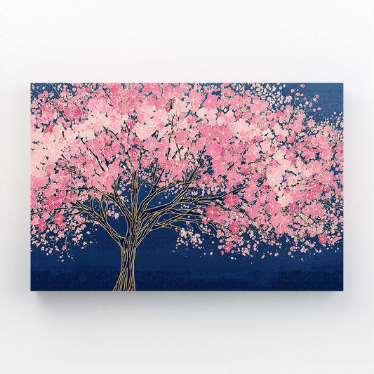 Navy Night Tree Cherry Blossom Wall Art – navy night tree cherry blossom canvas print