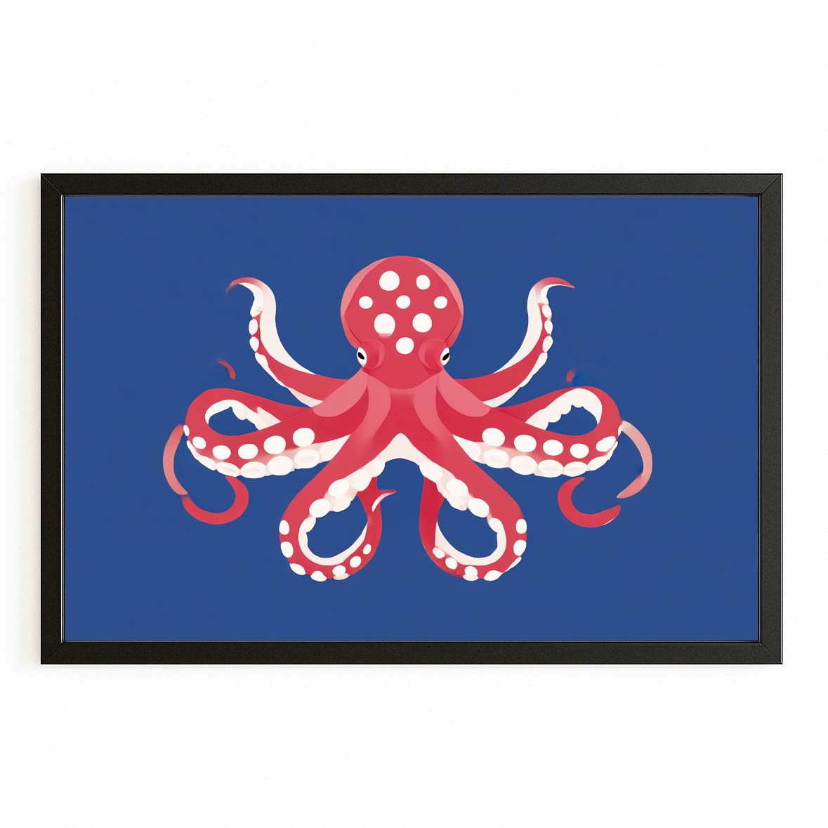 Navy Poster Red Octopus Canvas – with Premium Black frame on white background