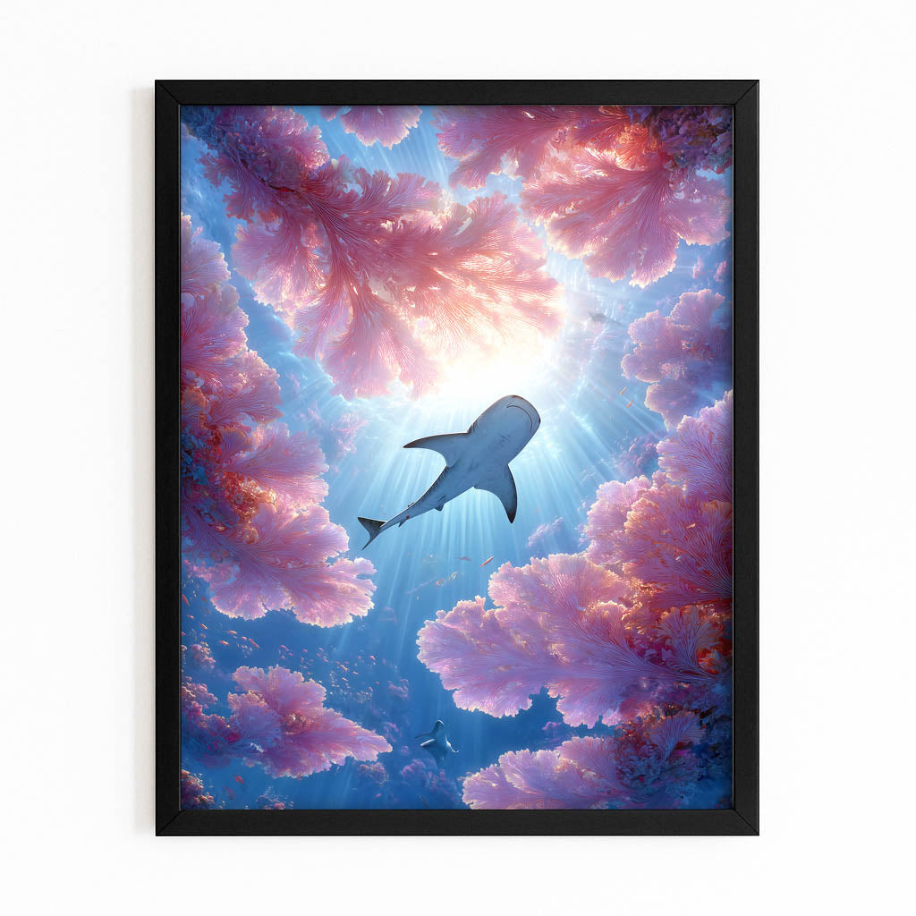 Nebula Cloud Cosmic Shark Canvas – with Premium Black frame on white background