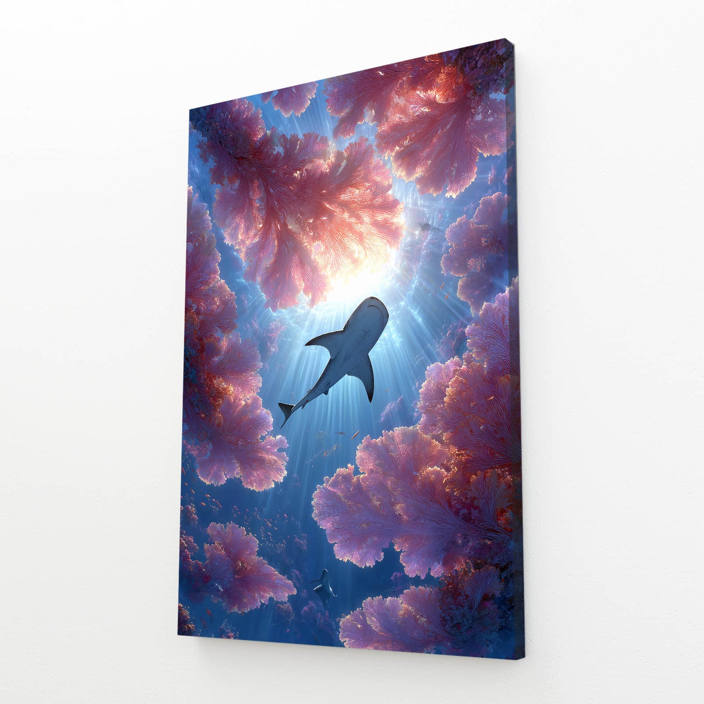 Nebula Cloud Cosmic Shark Canvas – angled canvas view on white background