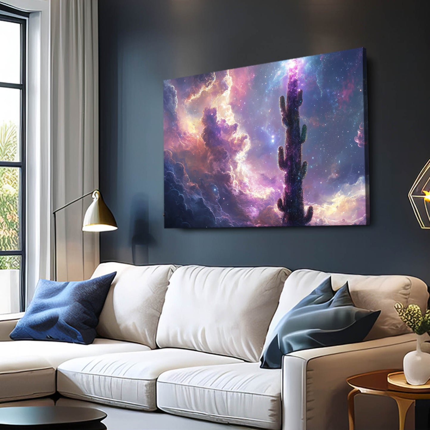 Nebula Cloud Dream Cactus Art – styled in a furnished interior