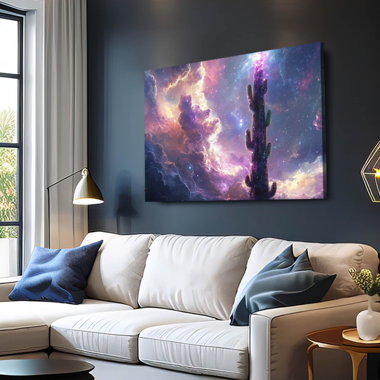 Nebula Cloud Dream Cactus Art – styled in a furnished interior