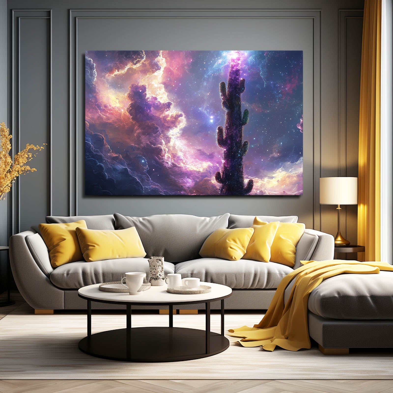 Nebula Cloud Dream Cactus Art – styled in a furnished interior