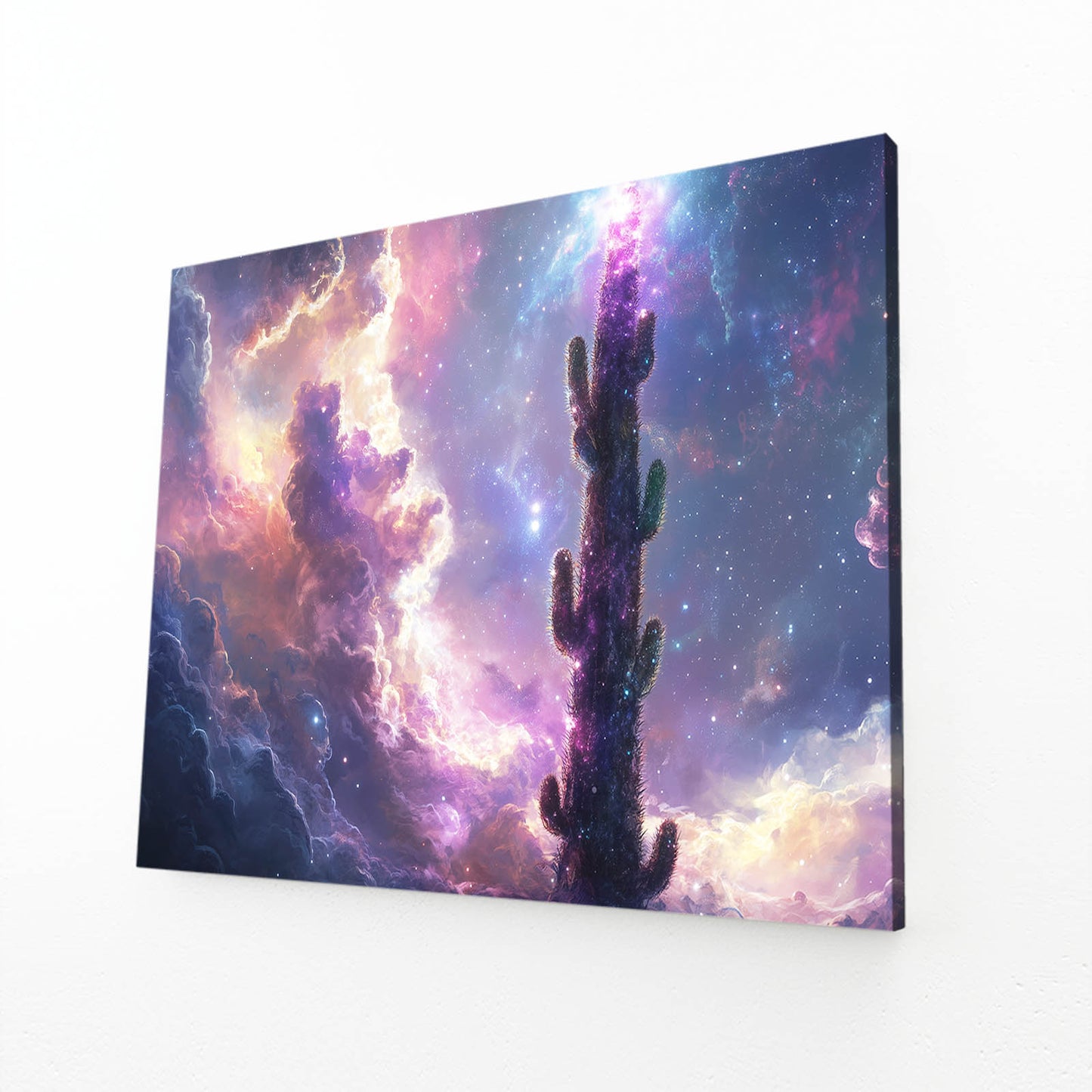 Nebula Cloud Dream Cactus Art – angled canvas view on white background