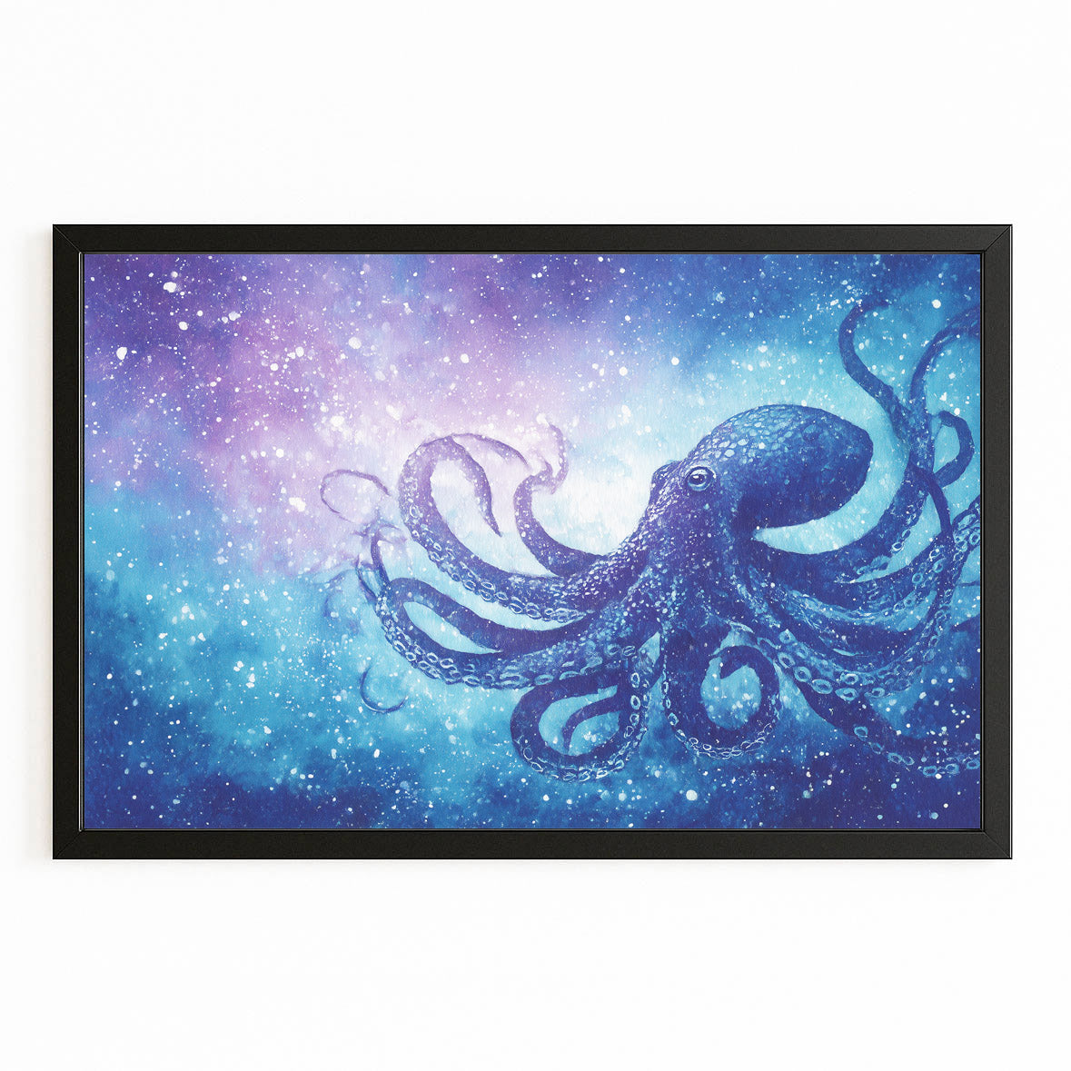 Nebula Cloud Octopus Wall Art – with Premium Black frame on white background