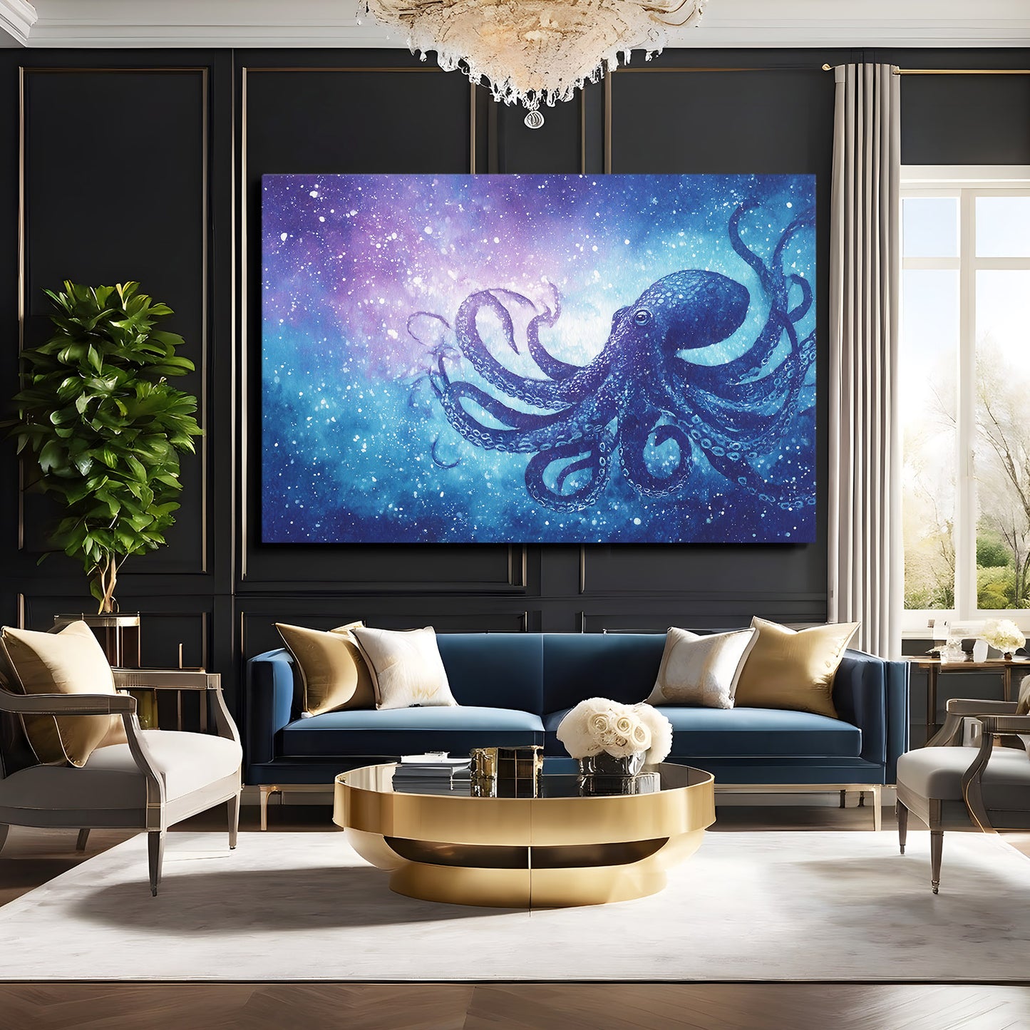 Nebula Cloud Octopus Wall Art – styled in a furnished interior