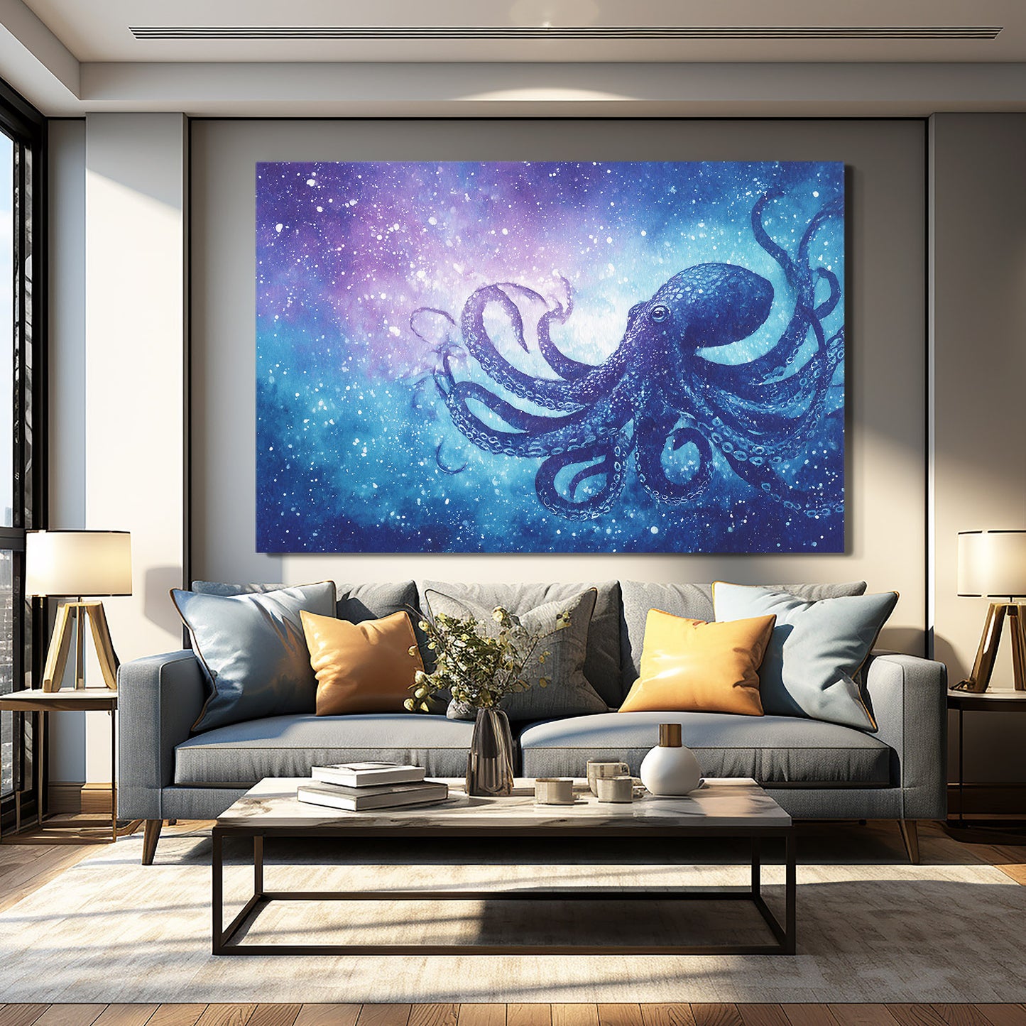 Nebula Cloud Octopus Wall Art – styled in a furnished interior