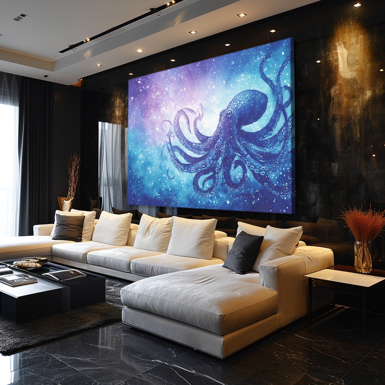 Nebula Cloud Octopus Wall Art – styled in a furnished interior