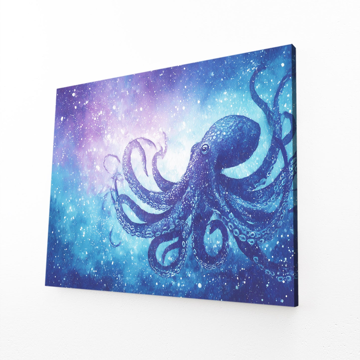 Nebula Cloud Octopus Wall Art – angled canvas view on white background