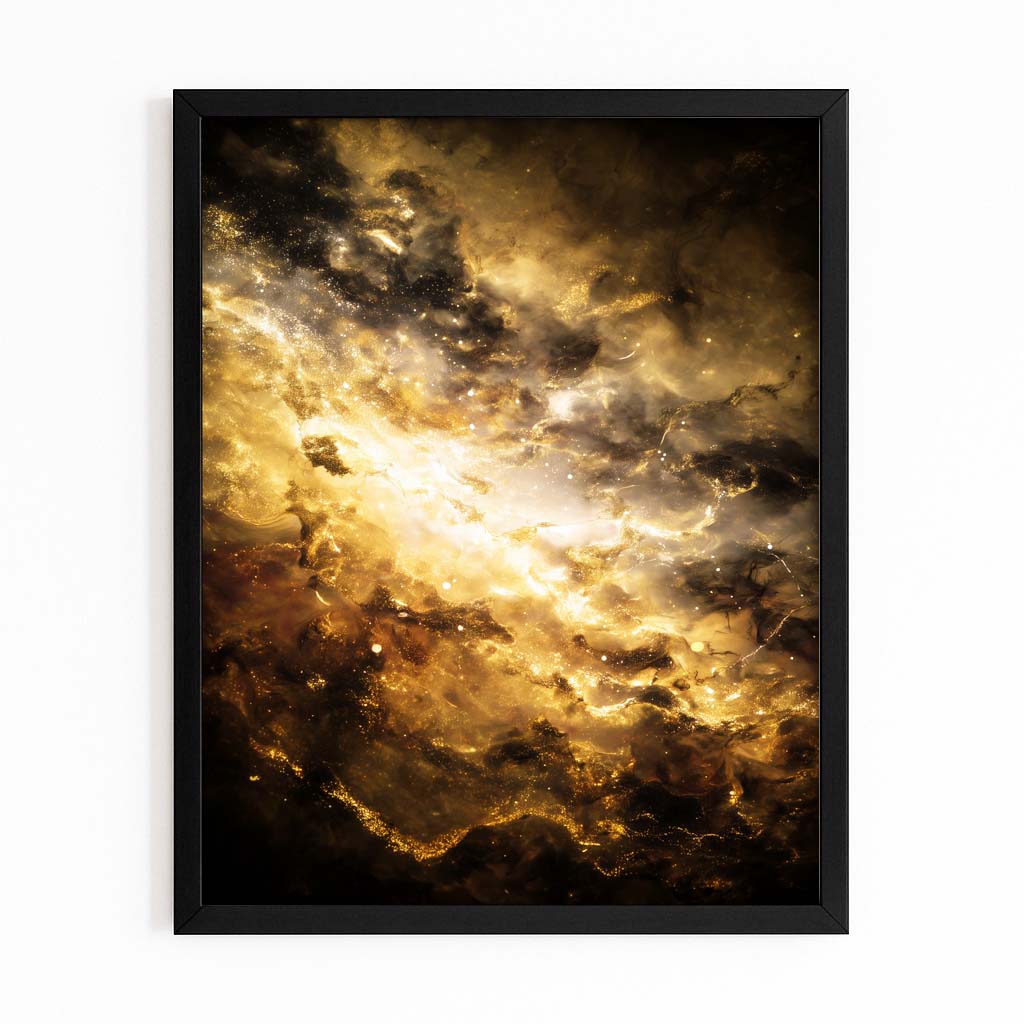 Nebula Gold Cloud Wall Art – with Premium Black frame on white background