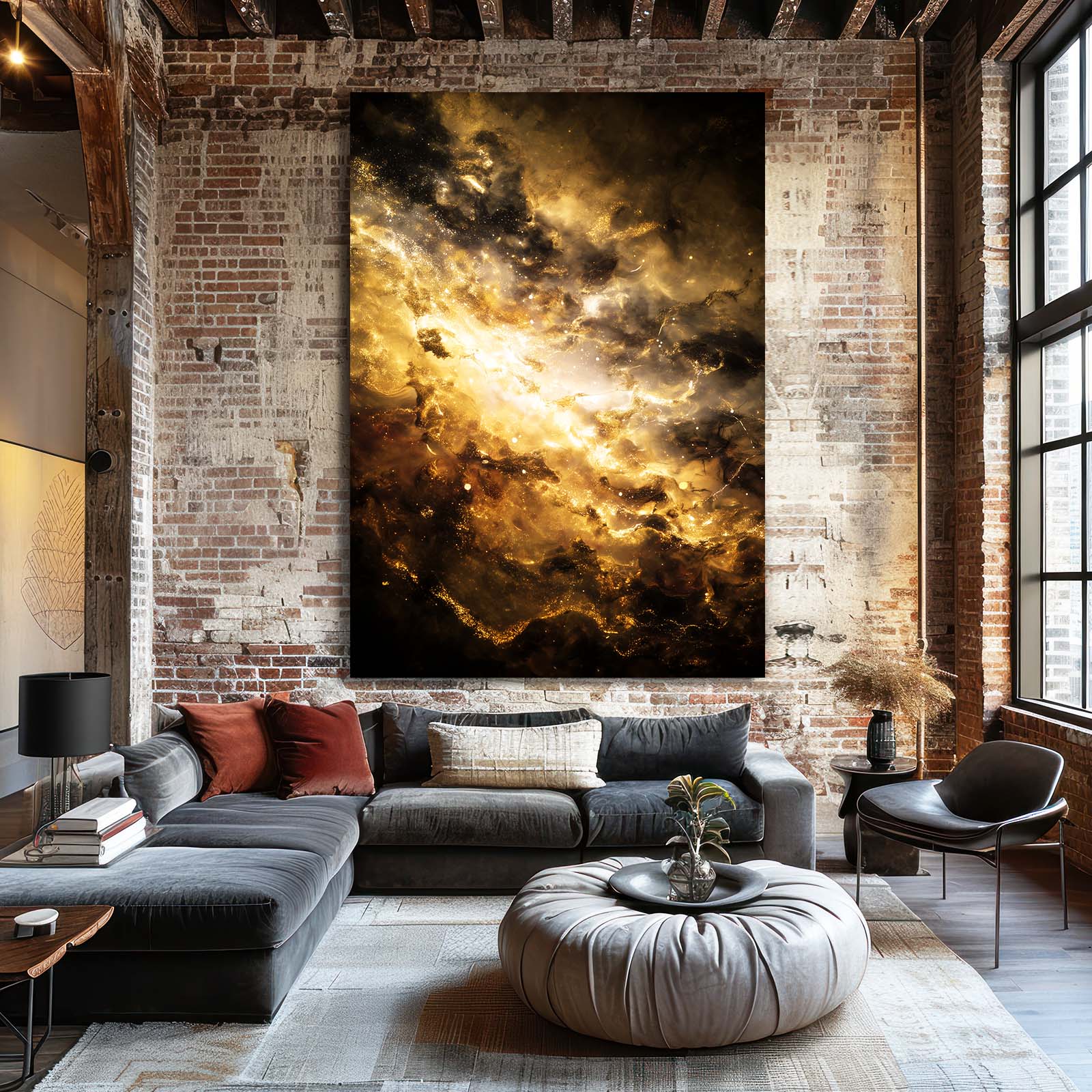 Nebula Gold Cloud Wall Art – styled in a furnished interior