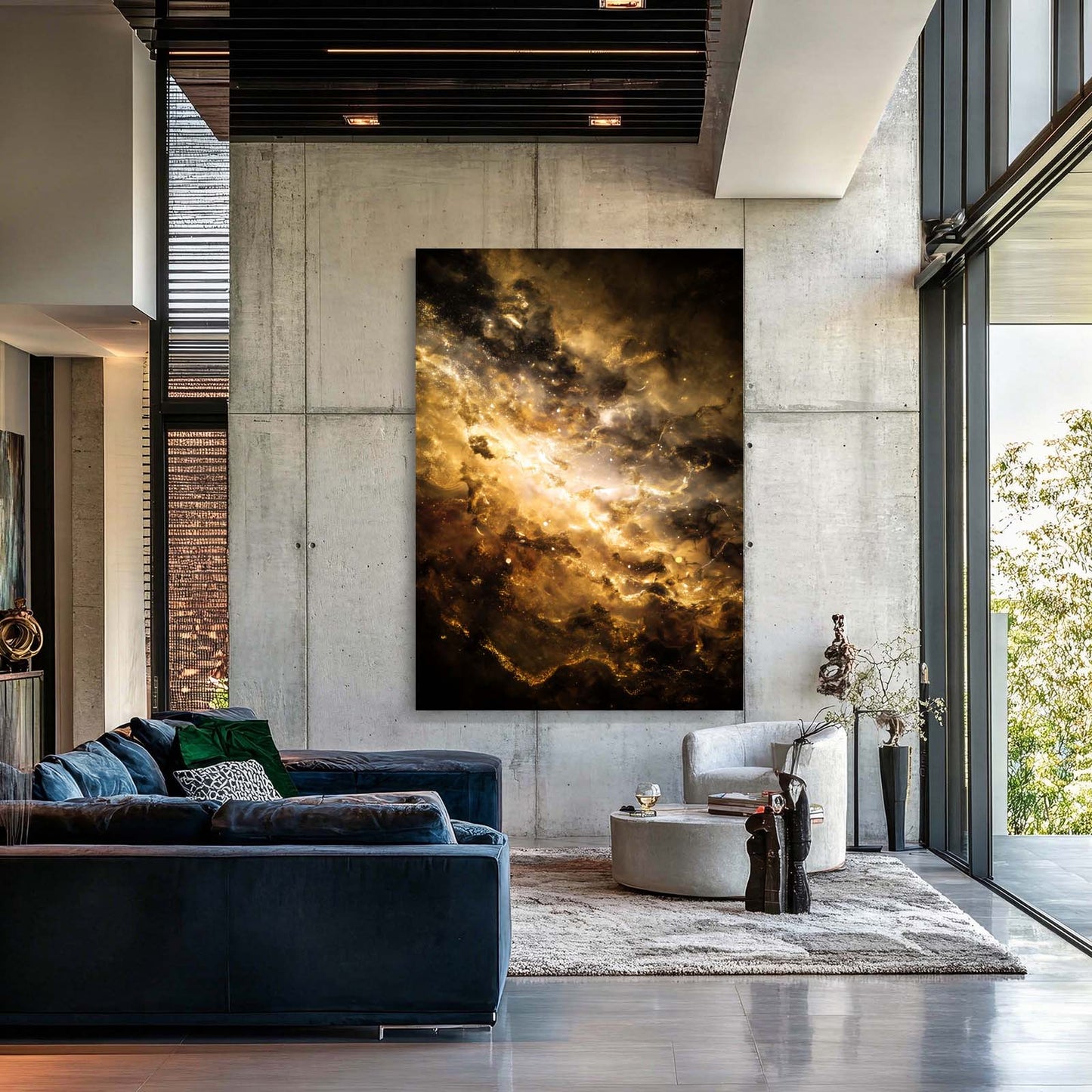 Nebula Gold Cloud Wall Art – styled in a furnished interior