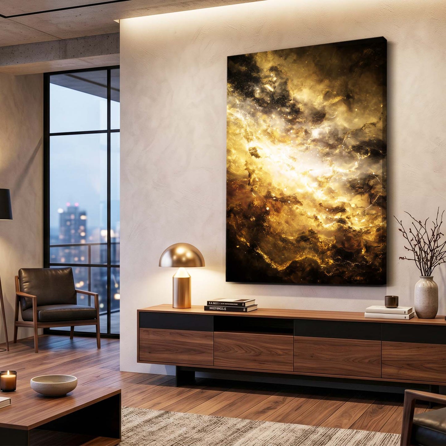 Nebula Gold Cloud Wall Art – styled in a furnished interior