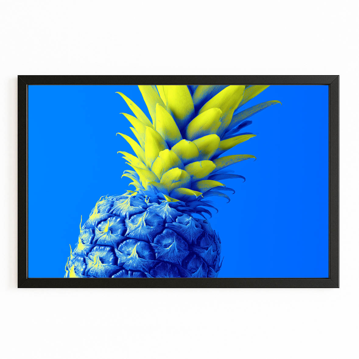 Neon Blue Pineapple Fruit Canvas Art – with Premium Black frame on white background