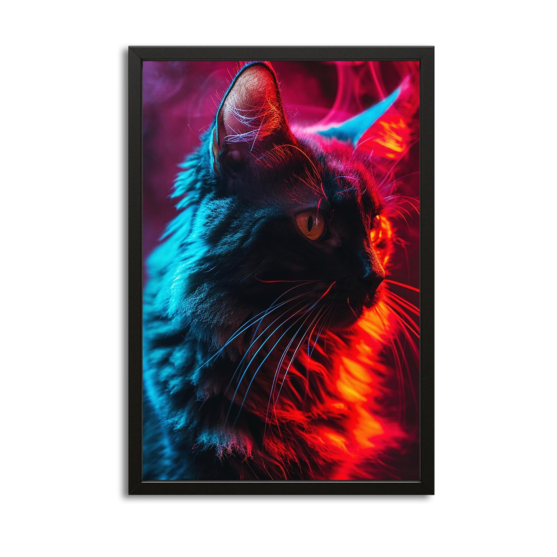Neon Cat Wall Art – canvas print on white background