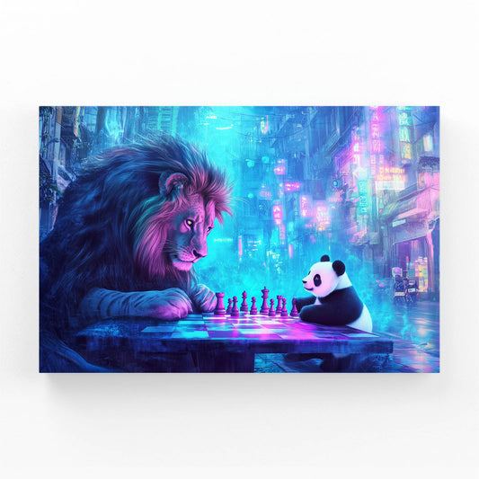 Neon Chess Lion Wall Art