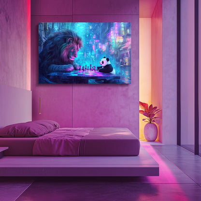 Neon Chess Lion Wall Art