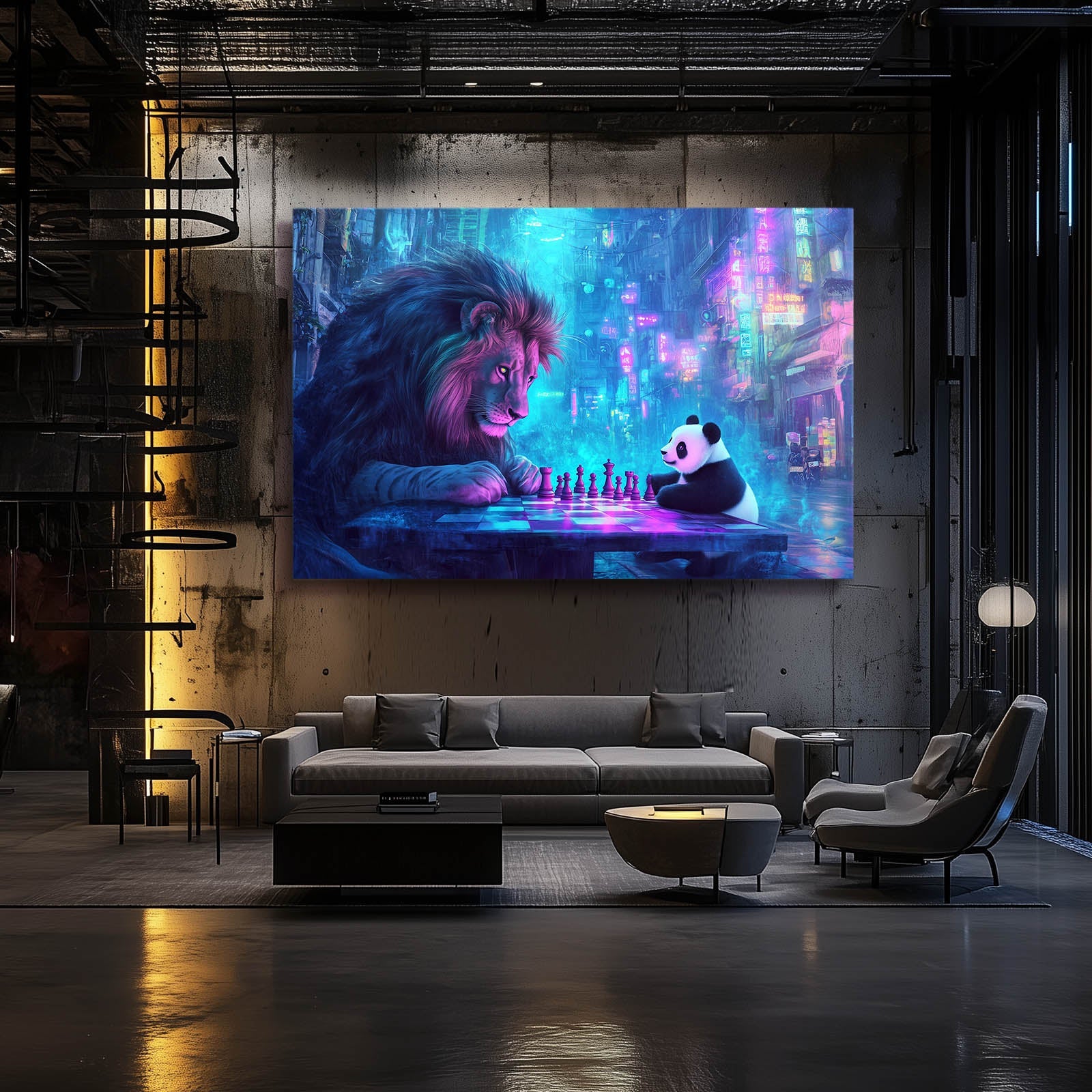 Neon Chess Lion Wall Art