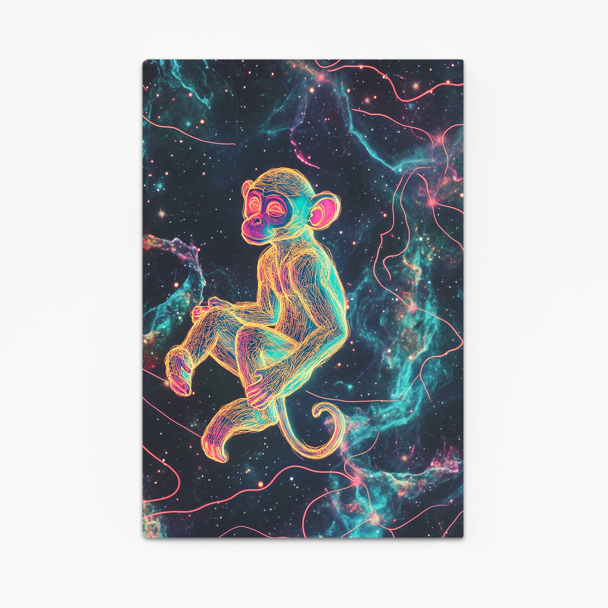 Neon Cosmic Outline Monkey Canvas — contemporary canvas print, canvas print on white background