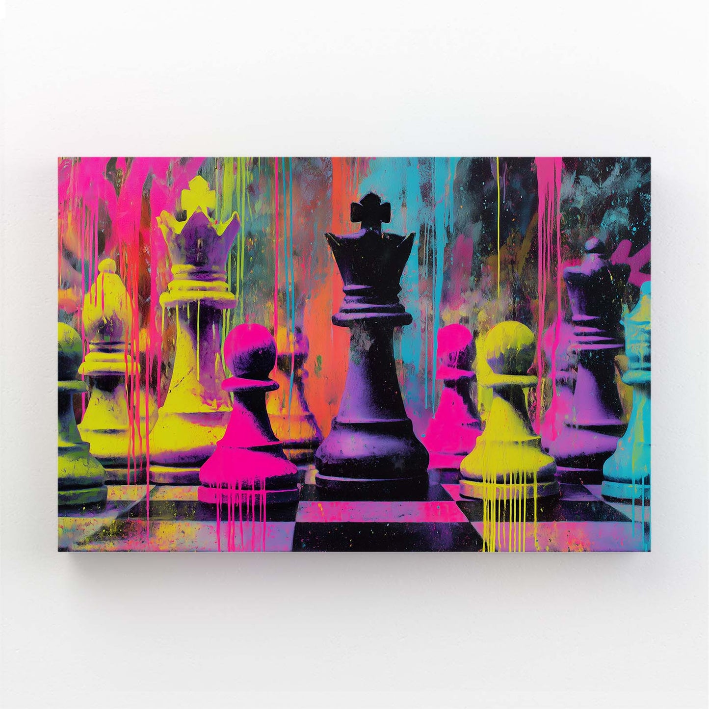 Neon Drip Battle Chess Wall Art – neon drip battle chess canvas print