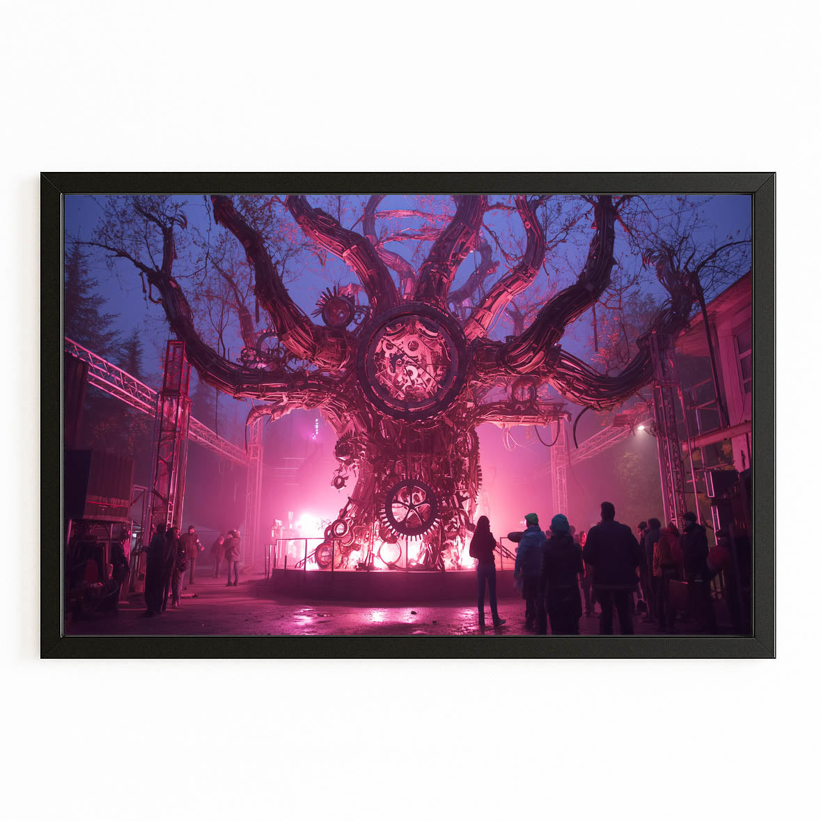 Neon Gear Tree Titan Steampunk Wall Decor – with Premium Black frame on white background