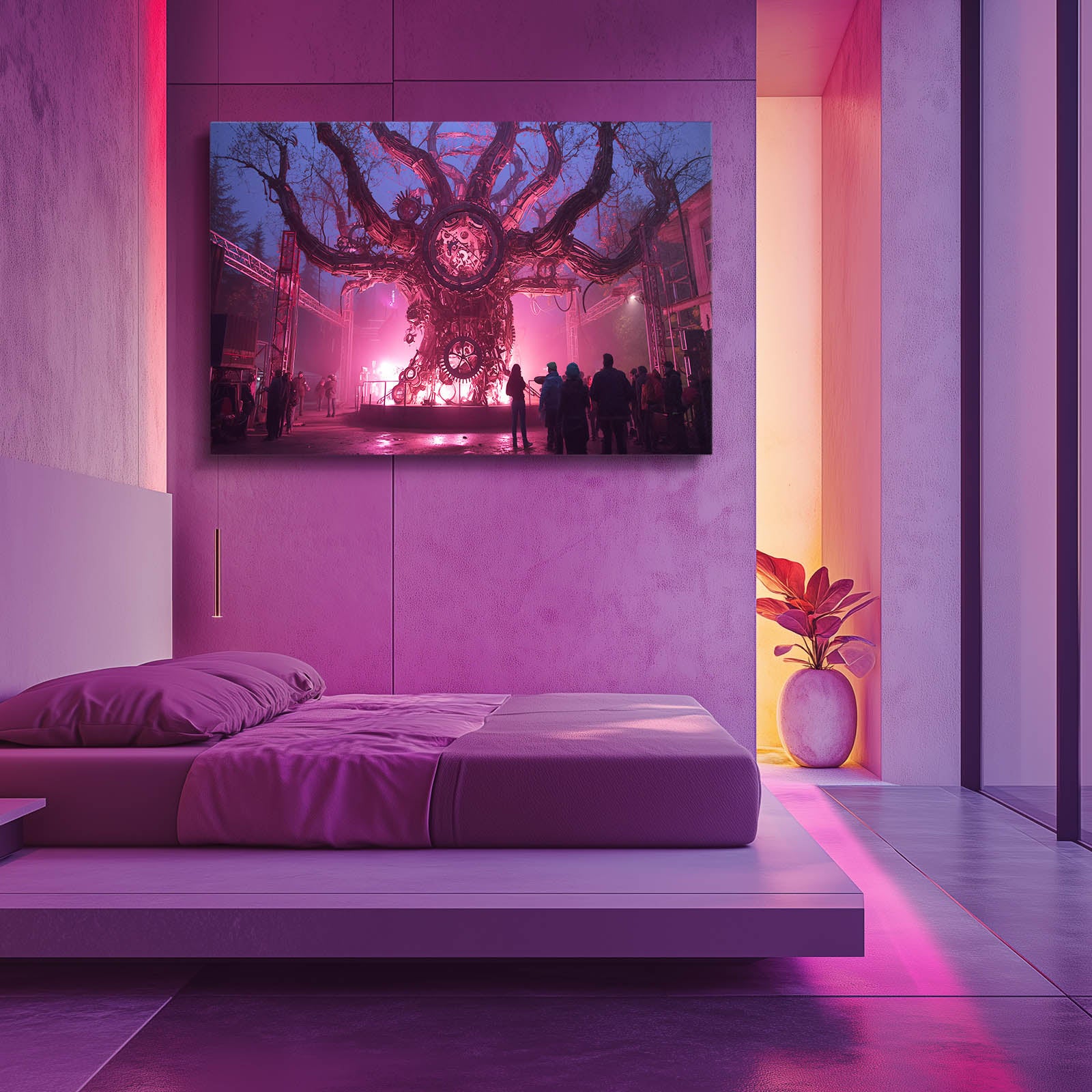 Neon Gear Tree Titan Steampunk Wall Decor – styled in a furnished interior
