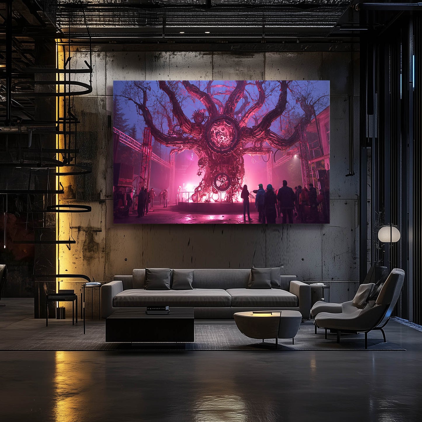 Neon Gear Tree Titan Steampunk Wall Decor – styled in a furnished interior