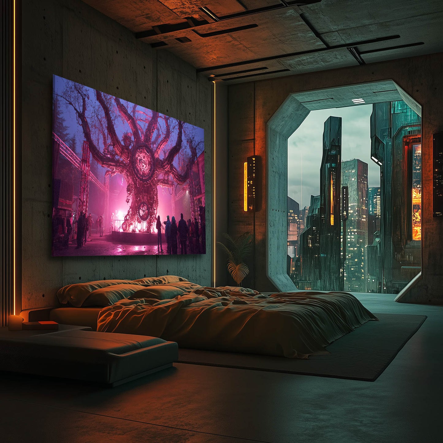 Neon Gear Tree Titan Steampunk Wall Decor – styled in a furnished interior