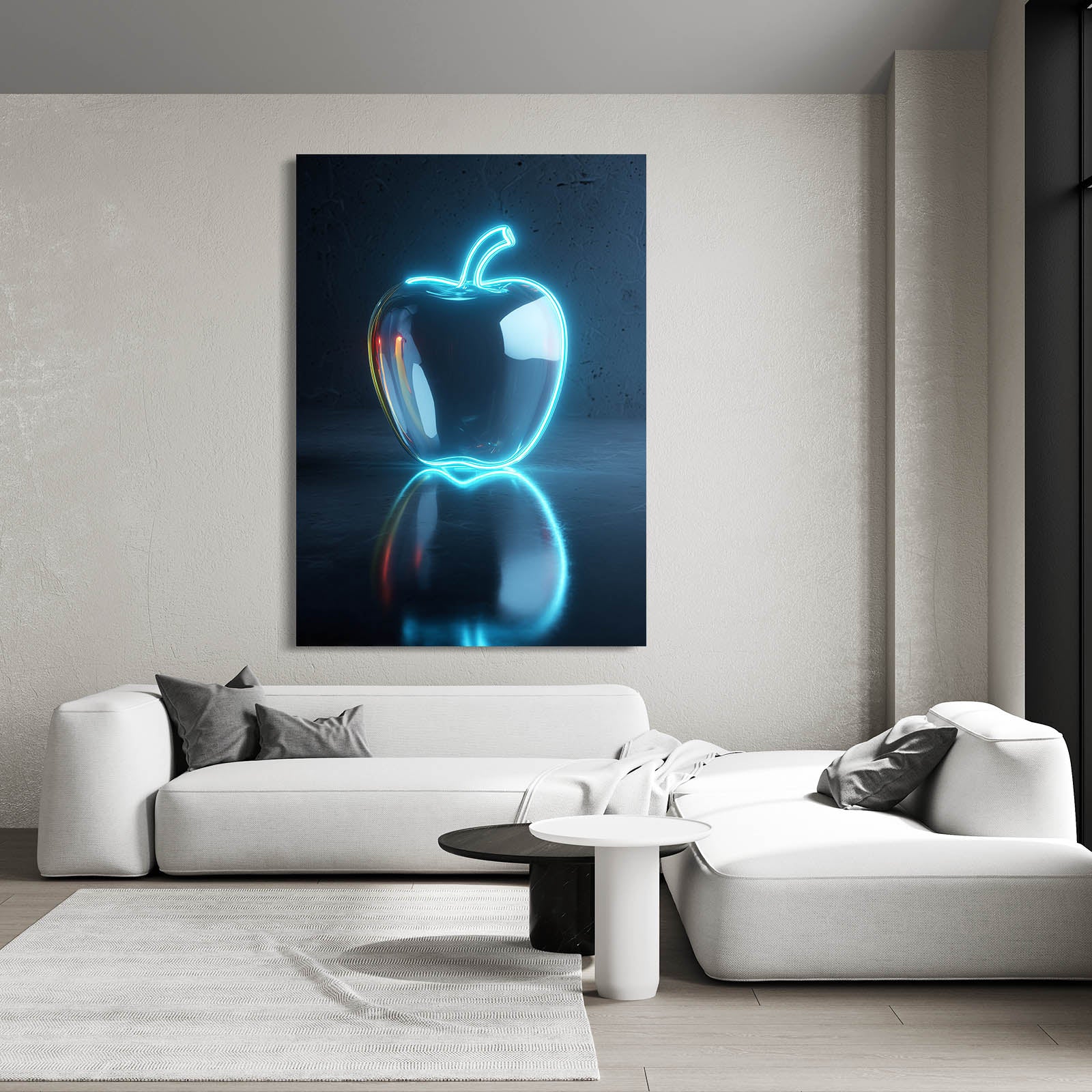 Neon Glass Apple Fruit Canvas – styled in a furnished interior