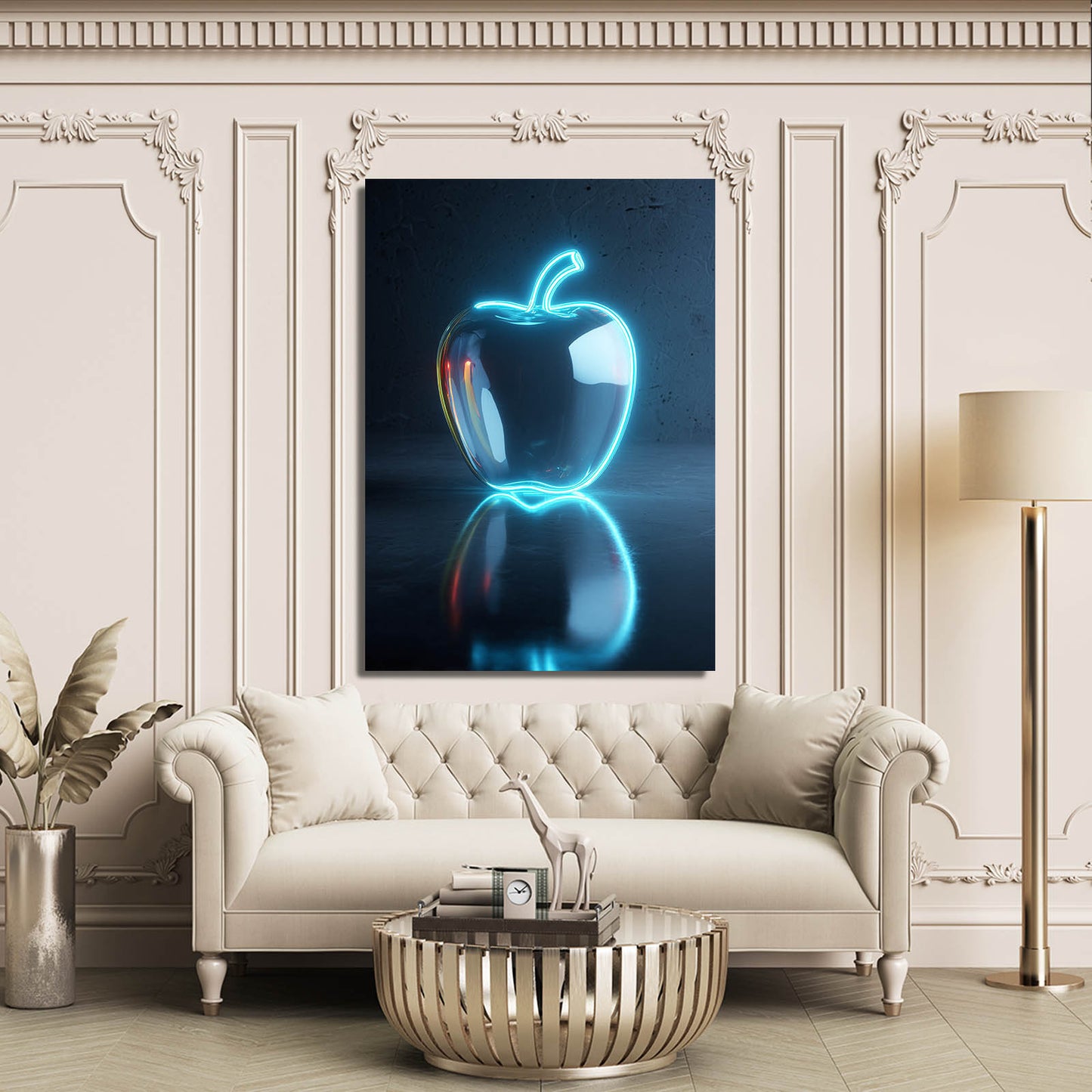 Neon Glass Apple Fruit Canvas – styled in a furnished interior