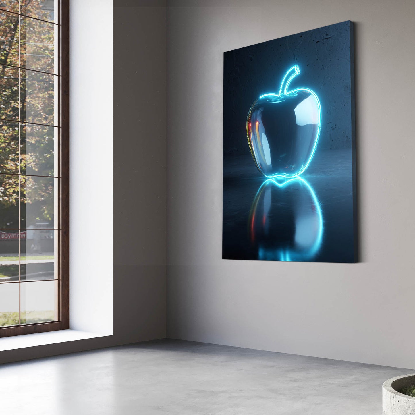 Neon Glass Apple Fruit Canvas – styled in a furnished interior