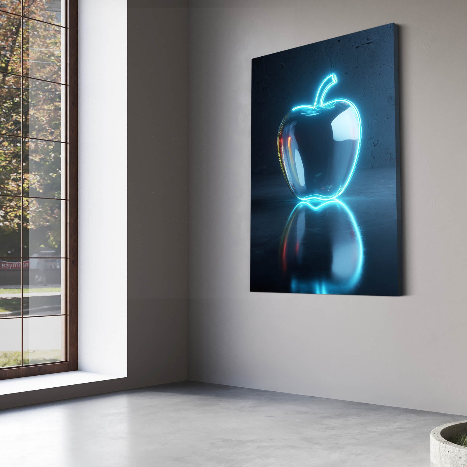 Neon Glass Apple Fruit Canvas – styled in a furnished interior