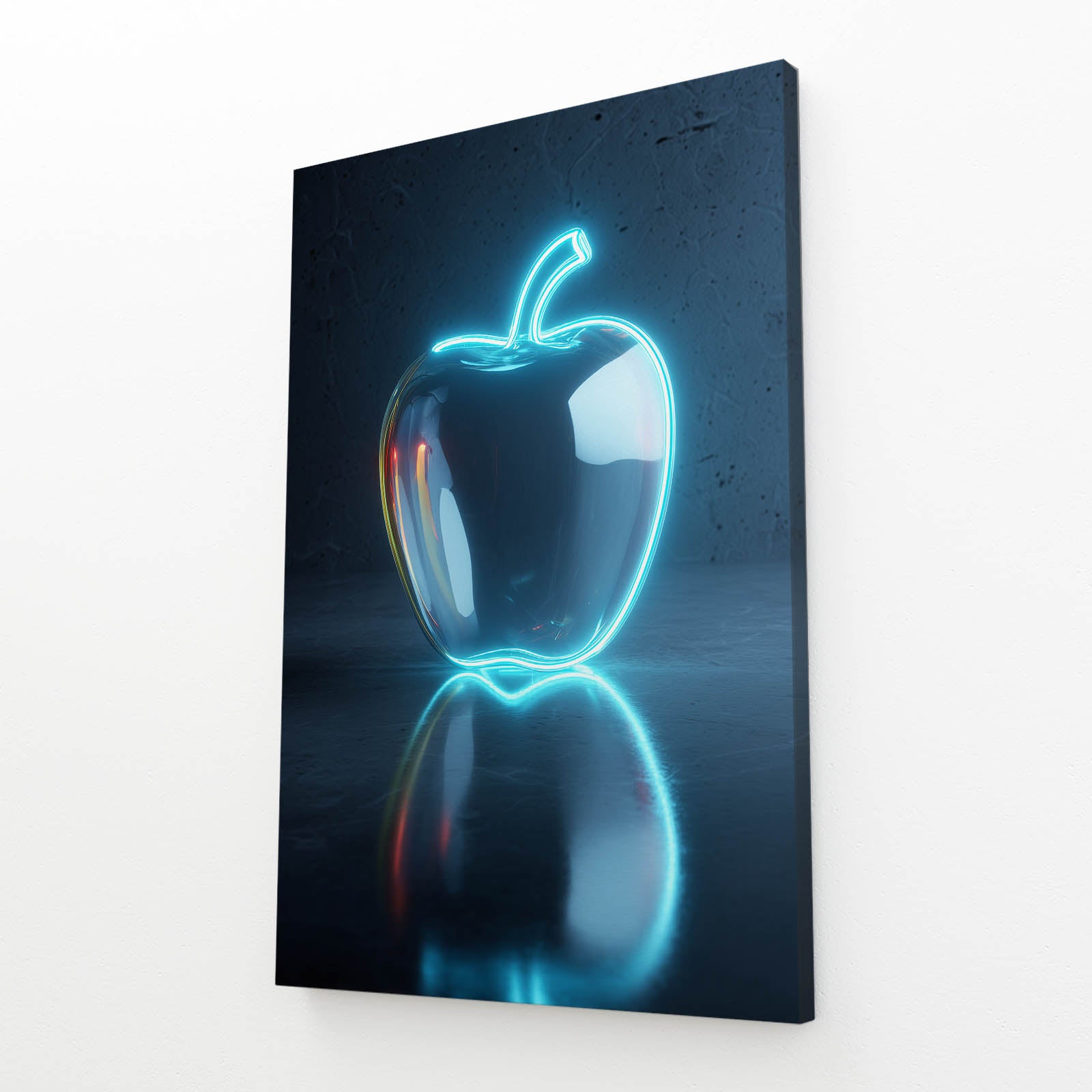 Neon Glass Apple Fruit Canvas – angled canvas view on white background