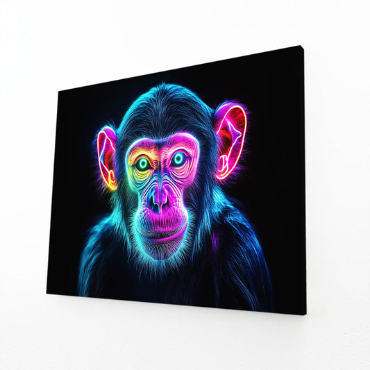 Neon Glow Outline Monkey Wall Decor – angled canvas view on white background