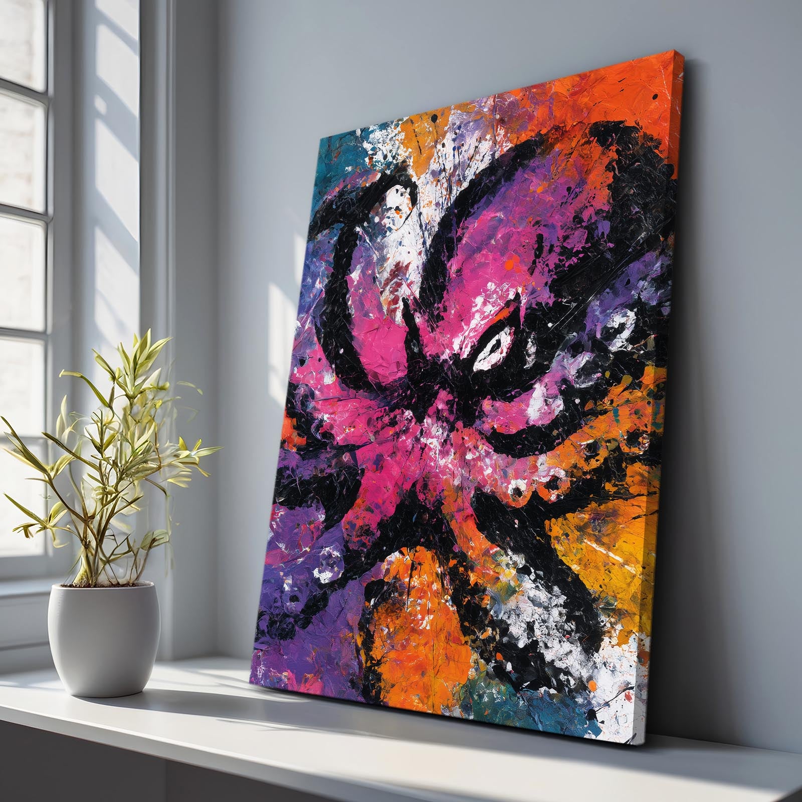 Neon Graffiti Splash Octopus Prints – styled in a furnished interior