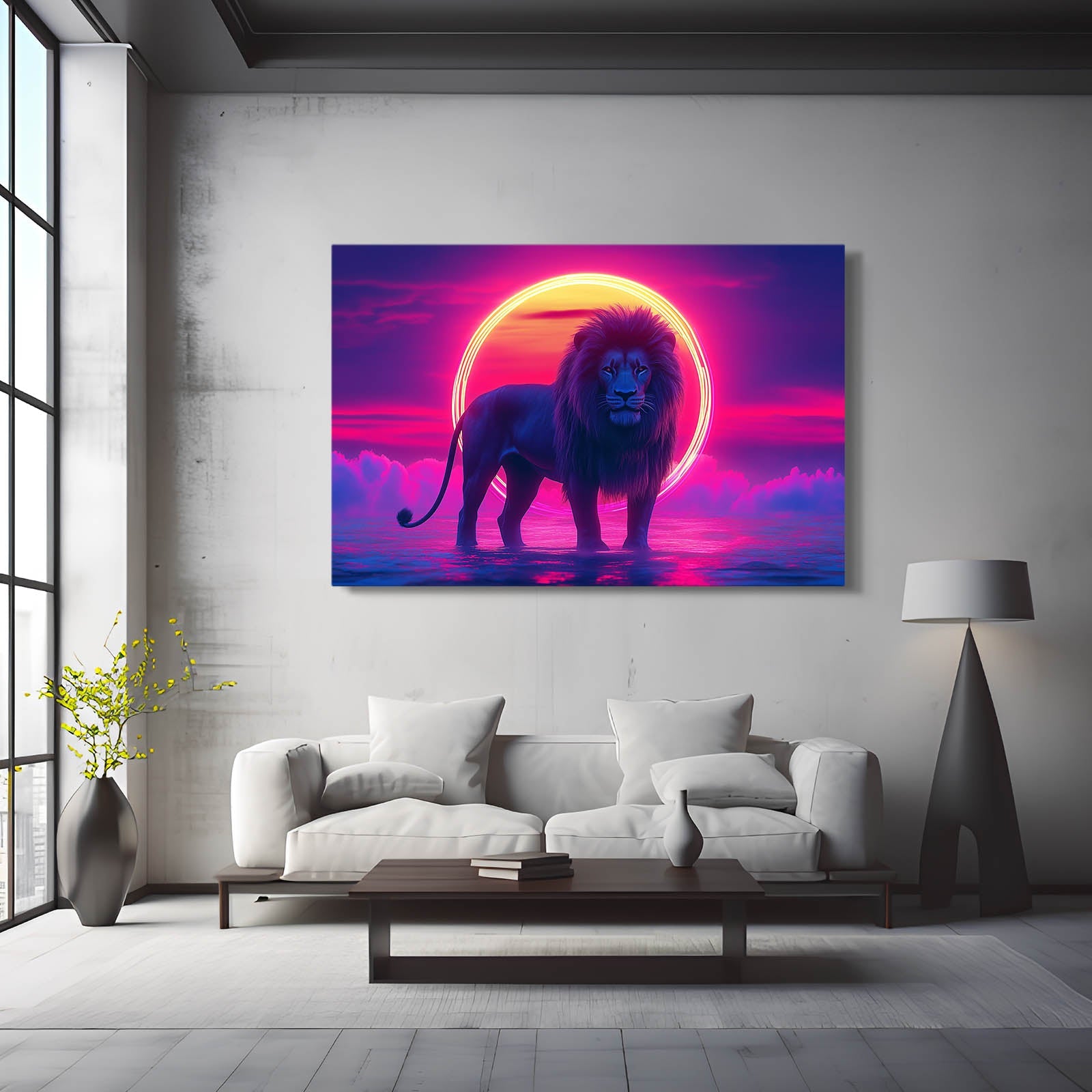 Neon Horizon Lion Wall Art