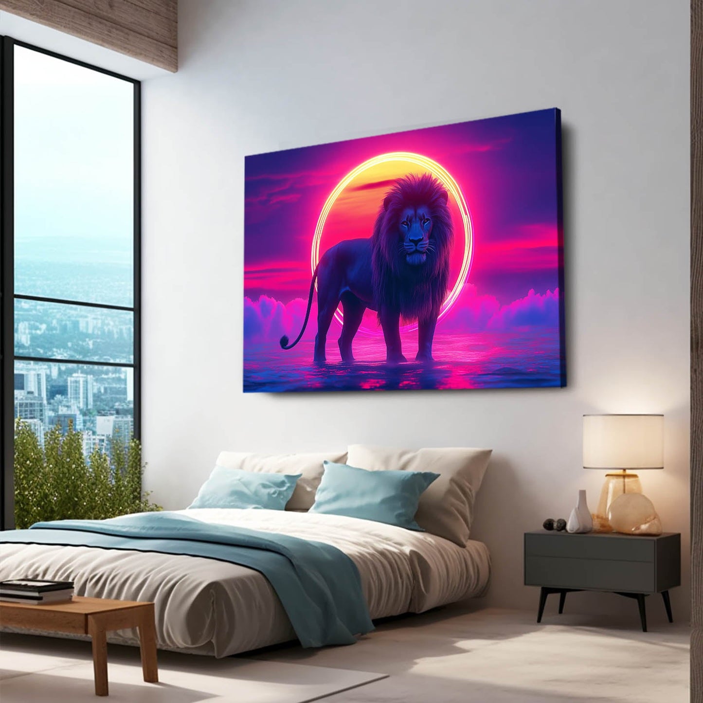 Neon Horizon Lion Wall Art